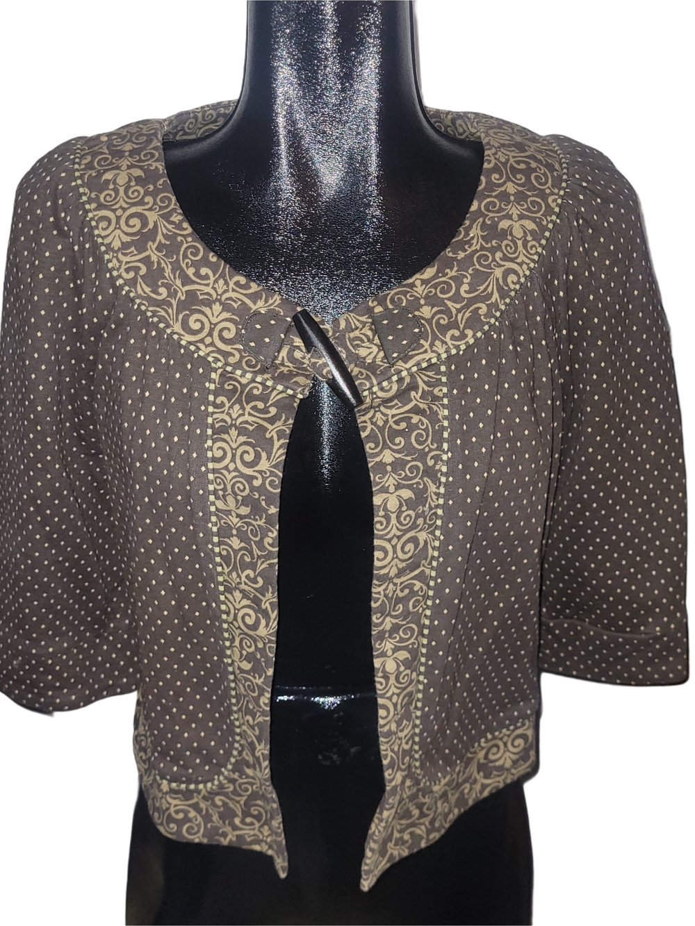 Charlotte Russe 90's Brown Polka Dot Short-Sleeve Bolero with Scroll Trim L
